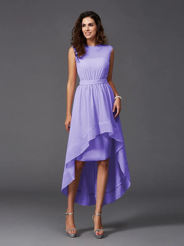 Chic Sash/Ribbon/Belt Sleeveless High Low Chiffon Bridesmaid Dresses - Image 18