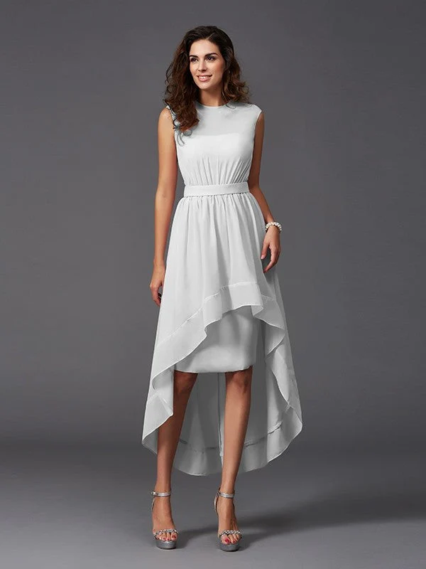 Chic Sash/Ribbon/Belt Sleeveless High Low Chiffon Bridesmaid Dresses - Image 19