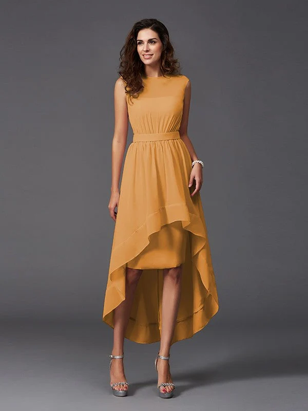 Chic Sash/Ribbon/Belt Sleeveless High Low Chiffon Bridesmaid Dresses - Image 20
