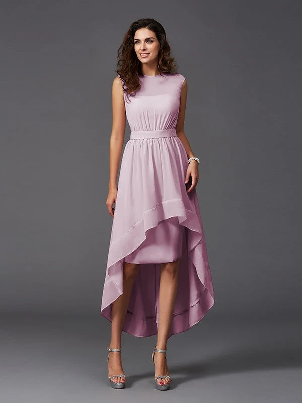 Chic Sash/Ribbon/Belt Sleeveless High Low Chiffon Bridesmaid Dresses - Image 21