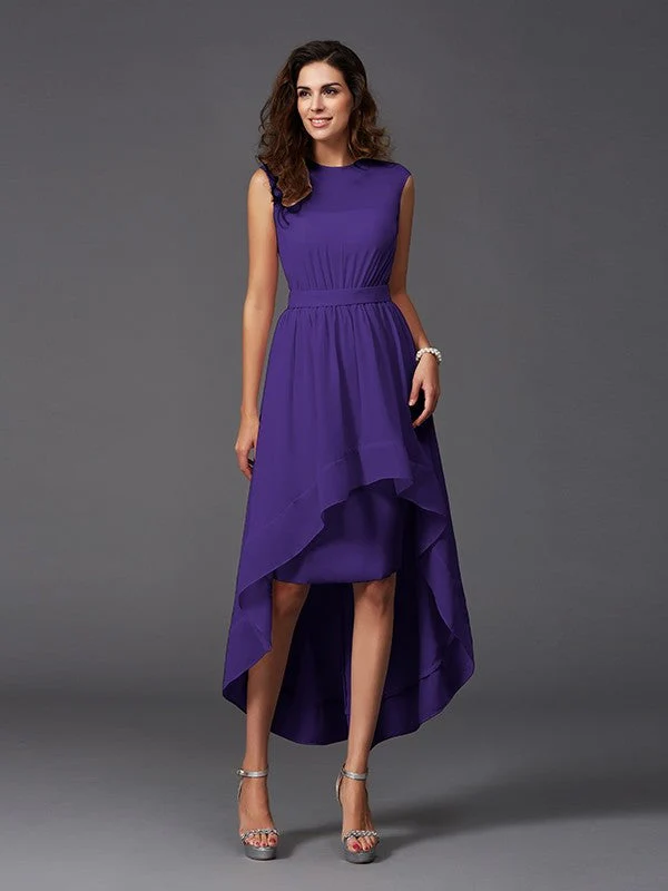 Chic Sash/Ribbon/Belt Sleeveless High Low Chiffon Bridesmaid Dresses - Image 24