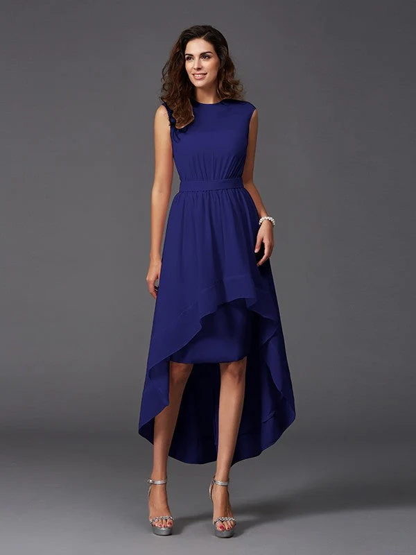 Chic Sash/Ribbon/Belt Sleeveless High Low Chiffon Bridesmaid Dresses - Image 25