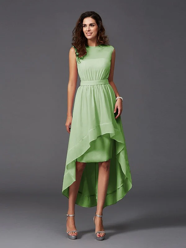 Chic Sash/Ribbon/Belt Sleeveless High Low Chiffon Bridesmaid Dresses - Image 26