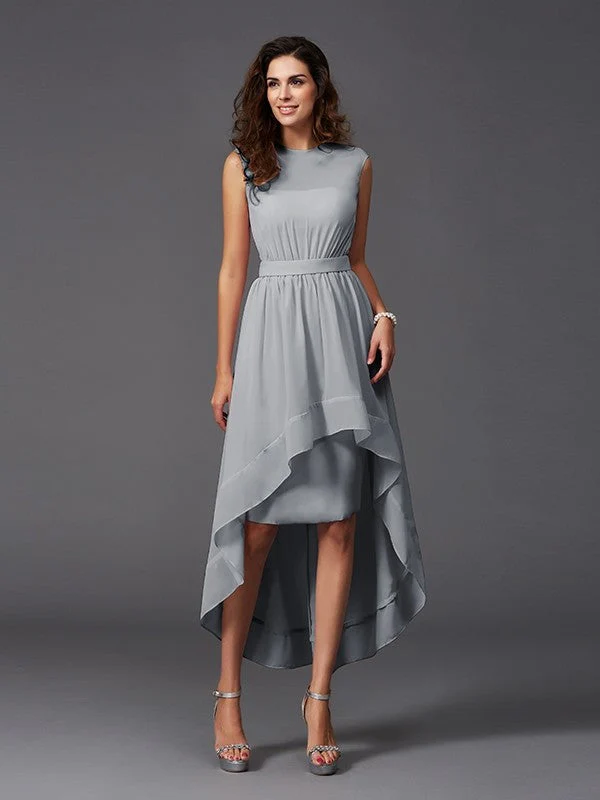 Chic Sash/Ribbon/Belt Sleeveless High Low Chiffon Bridesmaid Dresses - Image 27