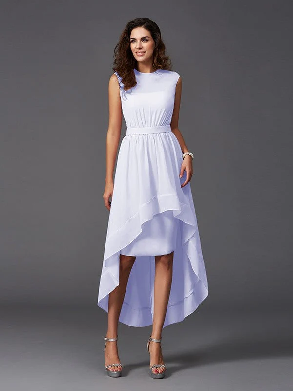 Chic Sash/Ribbon/Belt Sleeveless High Low Chiffon Bridesmaid Dresses - Image 29
