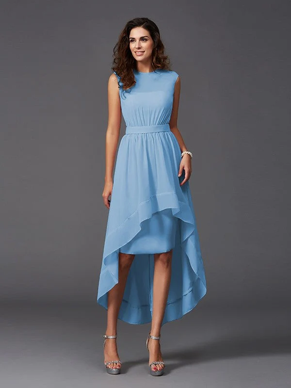 Chic Sash/Ribbon/Belt Sleeveless High Low Chiffon Bridesmaid Dresses - Image 3
