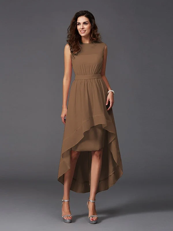 Chic Sash/Ribbon/Belt Sleeveless High Low Chiffon Bridesmaid Dresses - Image 4