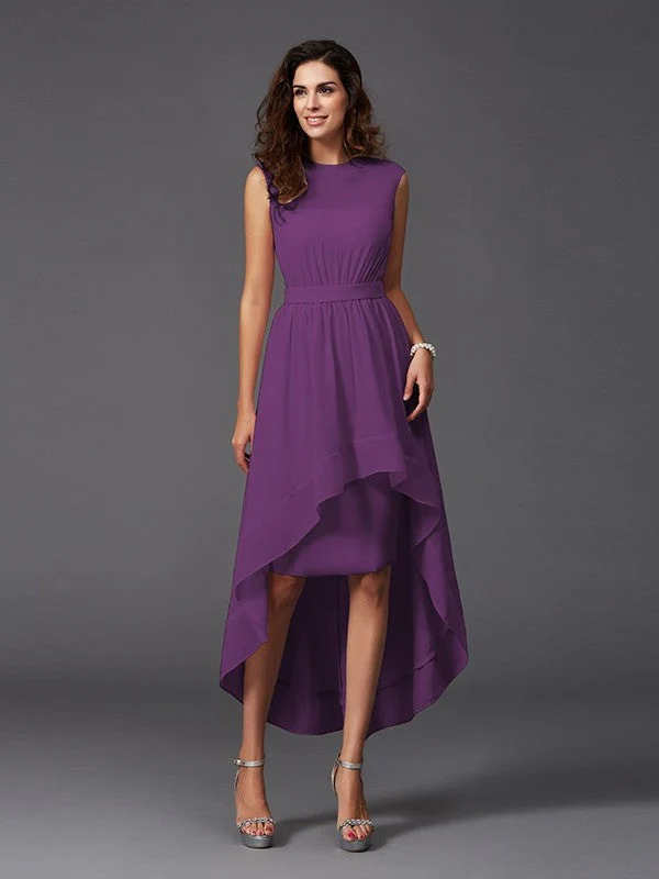 Chic Sash/Ribbon/Belt Sleeveless High Low Chiffon Bridesmaid Dresses - Image 5
