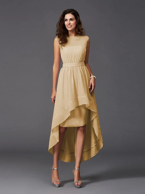 Chic Sash/Ribbon/Belt Sleeveless High Low Chiffon Bridesmaid Dresses - Image 6