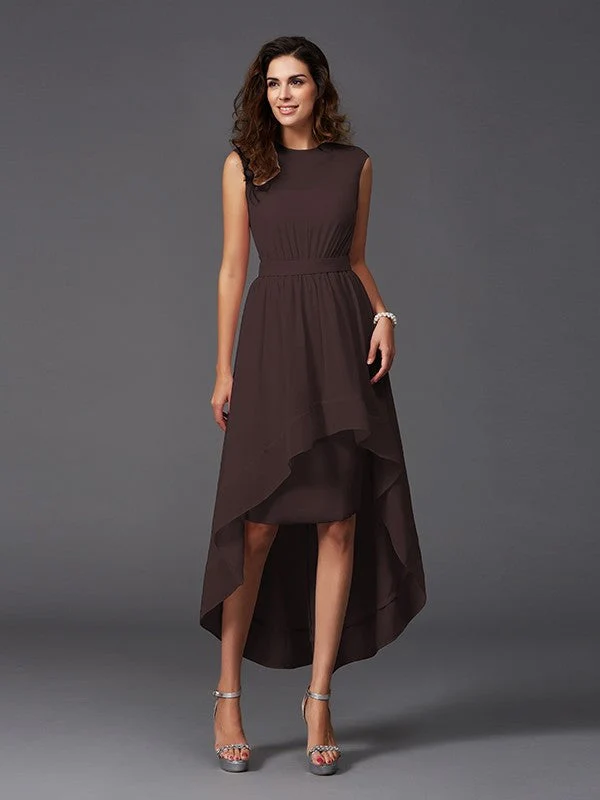 Chic Sash/Ribbon/Belt Sleeveless High Low Chiffon Bridesmaid Dresses - Image 7