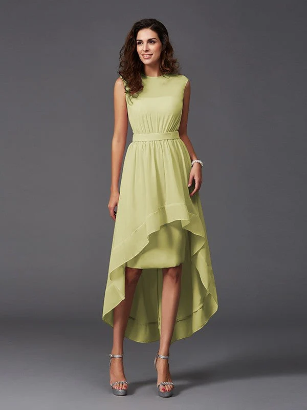 Chic Sash/Ribbon/Belt Sleeveless High Low Chiffon Bridesmaid Dresses - Image 8