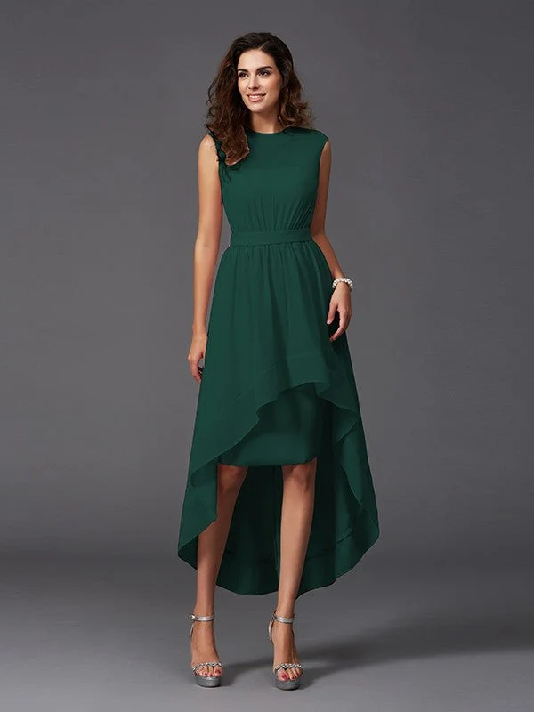 Chic Sash/Ribbon/Belt Sleeveless High Low Chiffon Bridesmaid Dresses - Image 9