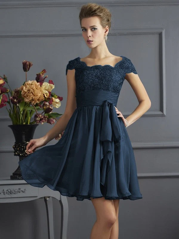 Chic Short Sleeves Lace Short Chiffon Bridesmaid Dresses - Image 10