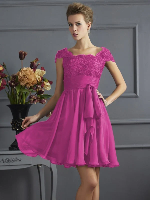 Chic Short Sleeves Lace Short Chiffon Bridesmaid Dresses - Image 11