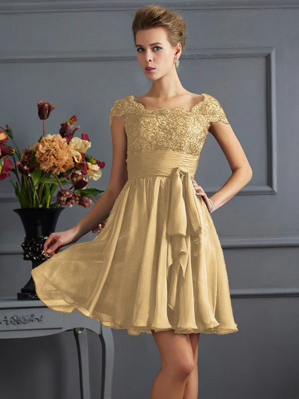Chic Short Sleeves Lace Short Chiffon Bridesmaid Dresses - Image 12