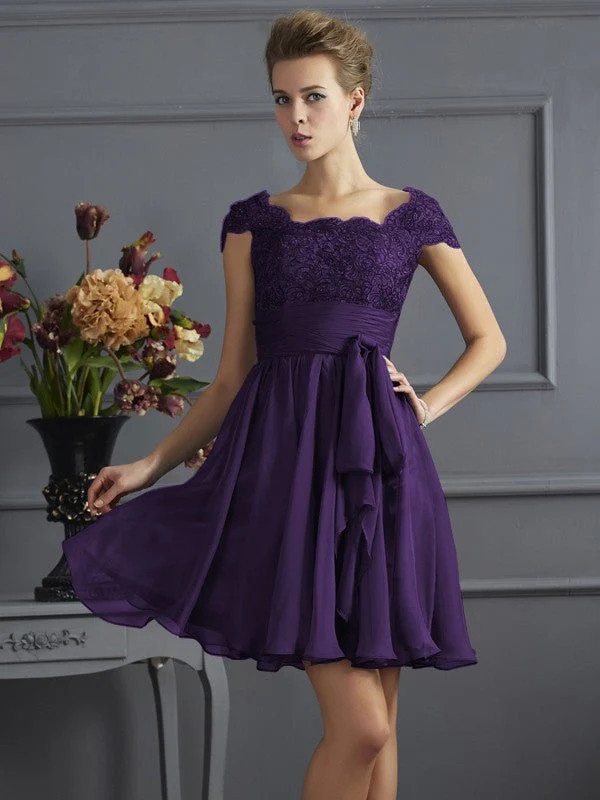 Chic Short Sleeves Lace Short Chiffon Bridesmaid Dresses - Image 13