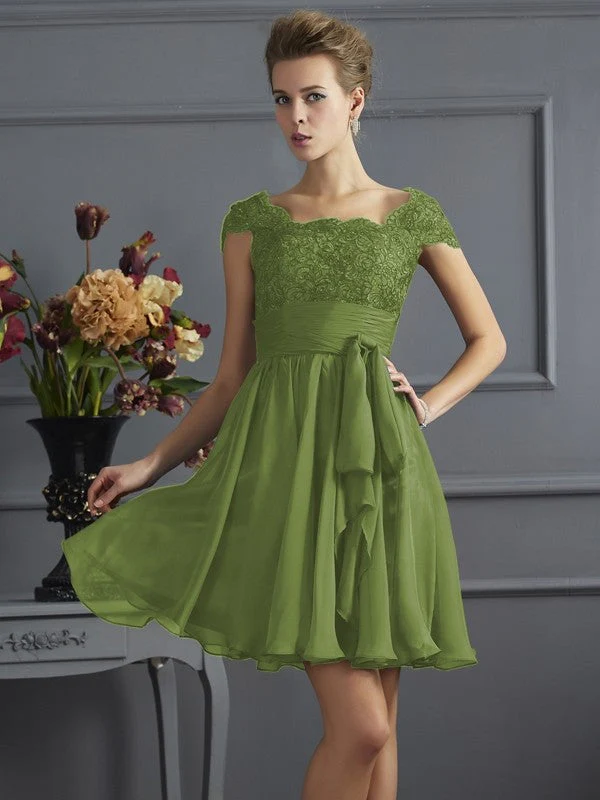 Chic Short Sleeves Lace Short Chiffon Bridesmaid Dresses - Image 14