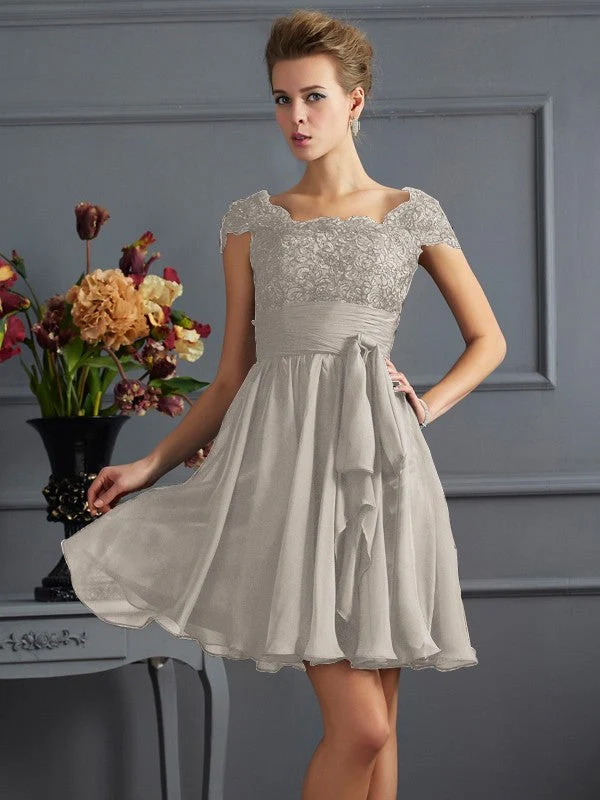 Chic Short Sleeves Lace Short Chiffon Bridesmaid Dresses - Image 16