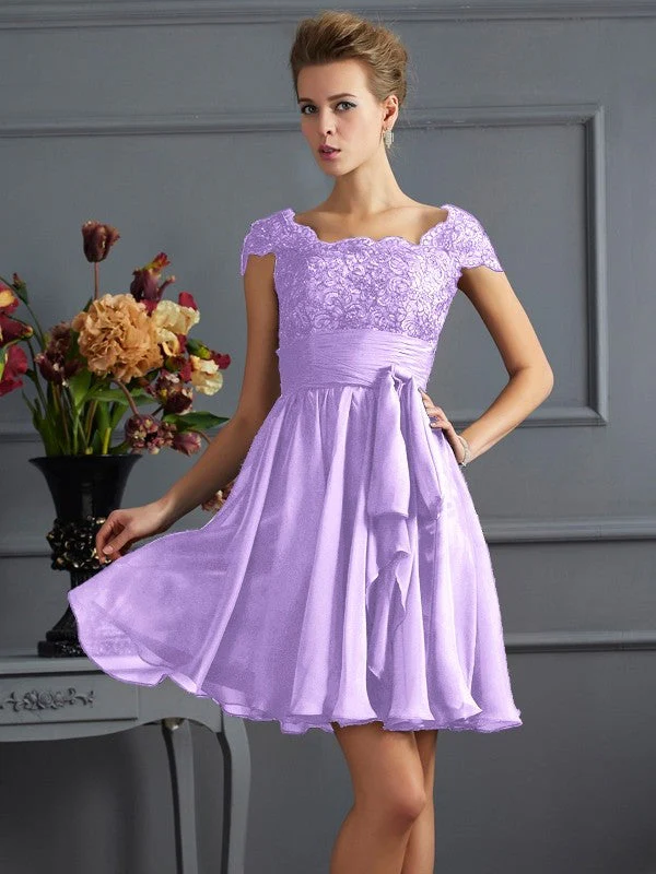Chic Short Sleeves Lace Short Chiffon Bridesmaid Dresses - Image 20