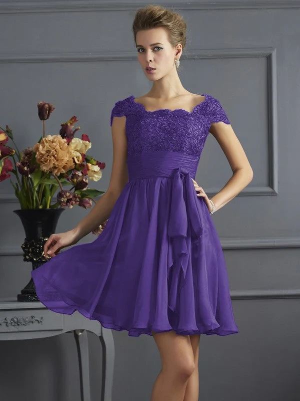 Chic Short Sleeves Lace Short Chiffon Bridesmaid Dresses - Image 23