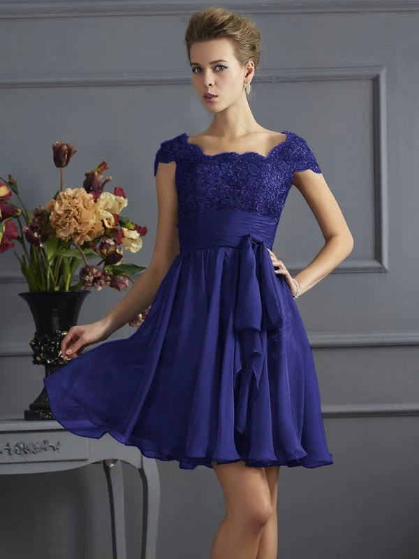Chic Short Sleeves Lace Short Chiffon Bridesmaid Dresses - Image 24