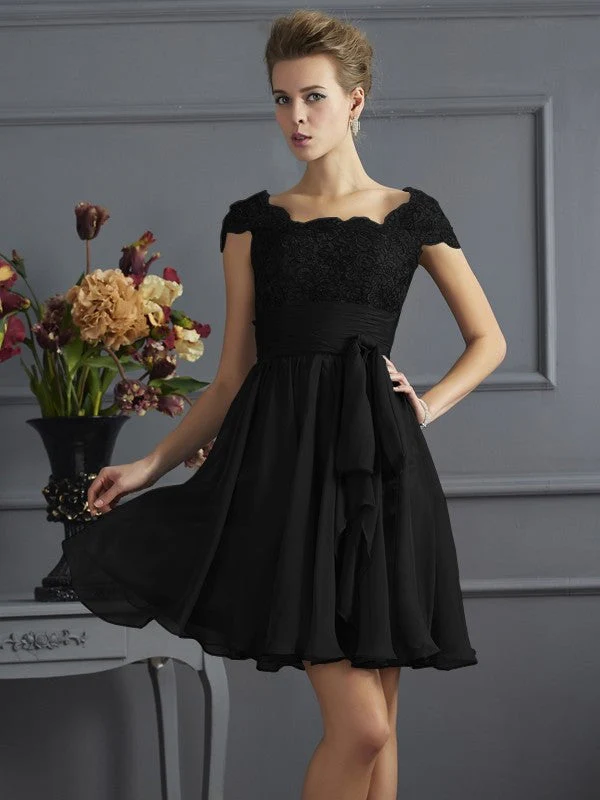 Chic Short Sleeves Lace Short Chiffon Bridesmaid Dresses - Image 3