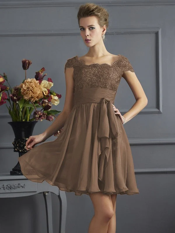 Chic Short Sleeves Lace Short Chiffon Bridesmaid Dresses - Image 4