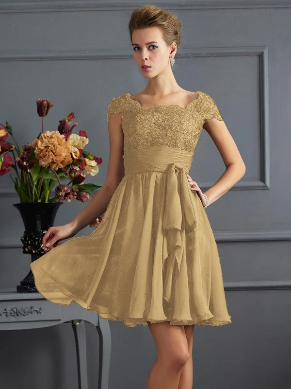 Chic Short Sleeves Lace Short Chiffon Bridesmaid Dresses - Image 5