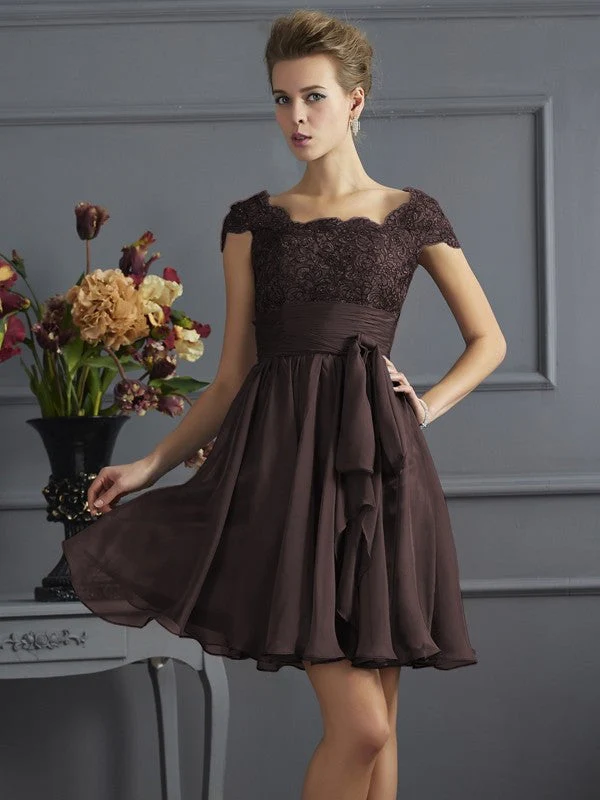 Chic Short Sleeves Lace Short Chiffon Bridesmaid Dresses - Image 6