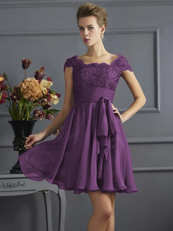 Chic Short Sleeves Lace Short Chiffon Bridesmaid Dresses - Image 7