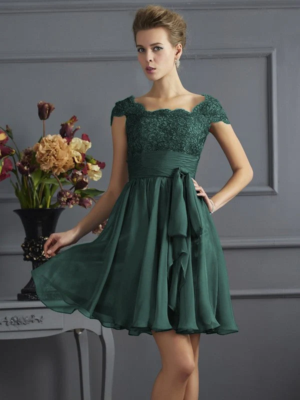 Chic Short Sleeves Lace Short Chiffon Bridesmaid Dresses - Image 8