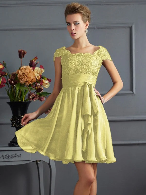 Chic Short Sleeves Lace Short Chiffon Bridesmaid Dresses - Image 9