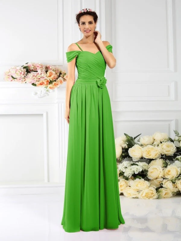 Charming Spaghetti Straps Pleats Sleeveless Long Chiffon Bridesmaid Dresses - Image 14