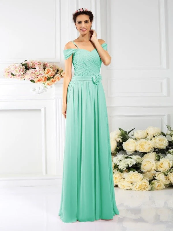 Charming Spaghetti Straps Pleats Sleeveless Long Chiffon Bridesmaid Dresses - Image 15
