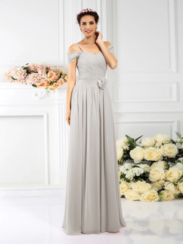 Charming Spaghetti Straps Pleats Sleeveless Long Chiffon Bridesmaid Dresses - Image 16