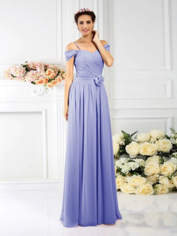 Charming Spaghetti Straps Pleats Sleeveless Long Chiffon Bridesmaid Dresses - Image 17