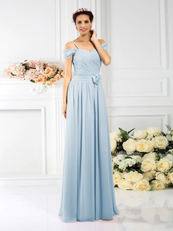 Charming Spaghetti Straps Pleats Sleeveless Long Chiffon Bridesmaid Dresses - Image 18