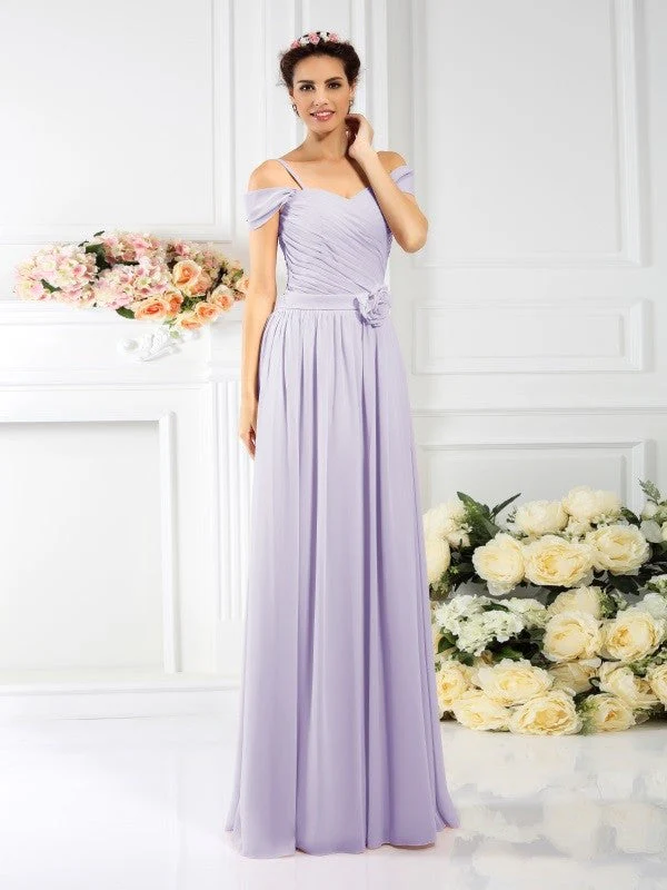 Charming Spaghetti Straps Pleats Sleeveless Long Chiffon Bridesmaid Dresses - Image 19