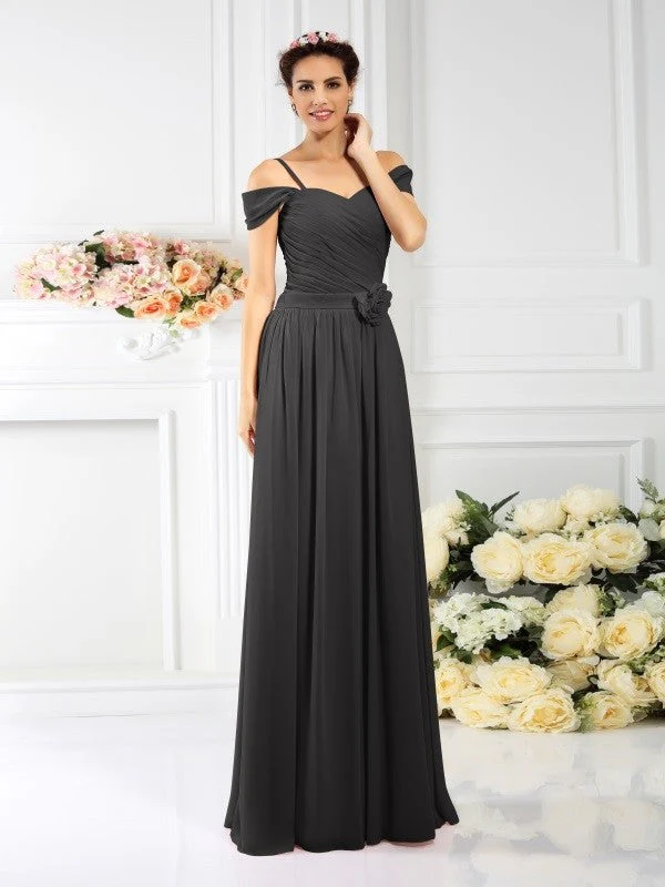Charming Spaghetti Straps Pleats Sleeveless Long Chiffon Bridesmaid Dresses - Image 2