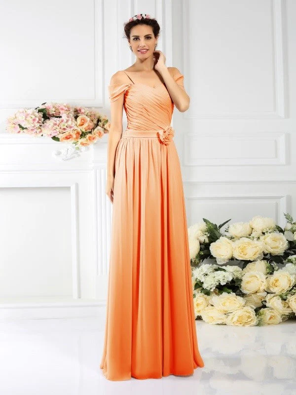 Charming Spaghetti Straps Pleats Sleeveless Long Chiffon Bridesmaid Dresses - Image 20