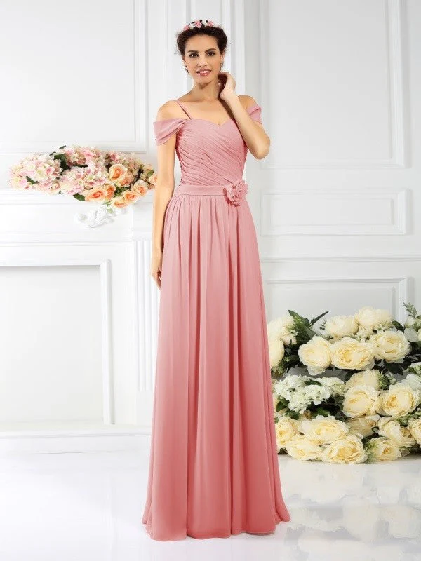Charming Spaghetti Straps Pleats Sleeveless Long Chiffon Bridesmaid Dresses - Image 21