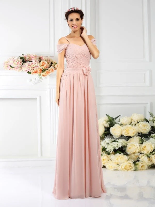 Charming Spaghetti Straps Pleats Sleeveless Long Chiffon Bridesmaid Dresses - Image 22