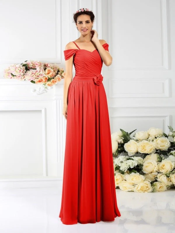 Charming Spaghetti Straps Pleats Sleeveless Long Chiffon Bridesmaid Dresses - Image 23