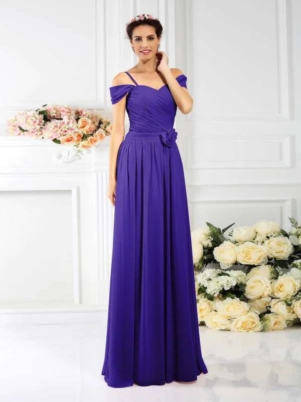 Charming Spaghetti Straps Pleats Sleeveless Long Chiffon Bridesmaid Dresses - Image 24