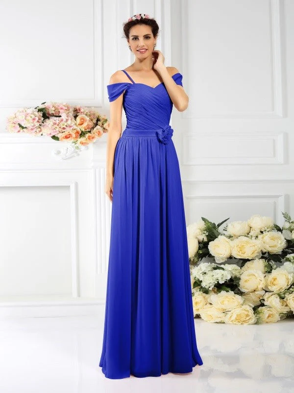Charming Spaghetti Straps Pleats Sleeveless Long Chiffon Bridesmaid Dresses - Image 25