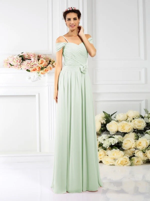 Charming Spaghetti Straps Pleats Sleeveless Long Chiffon Bridesmaid Dresses - Image 26
