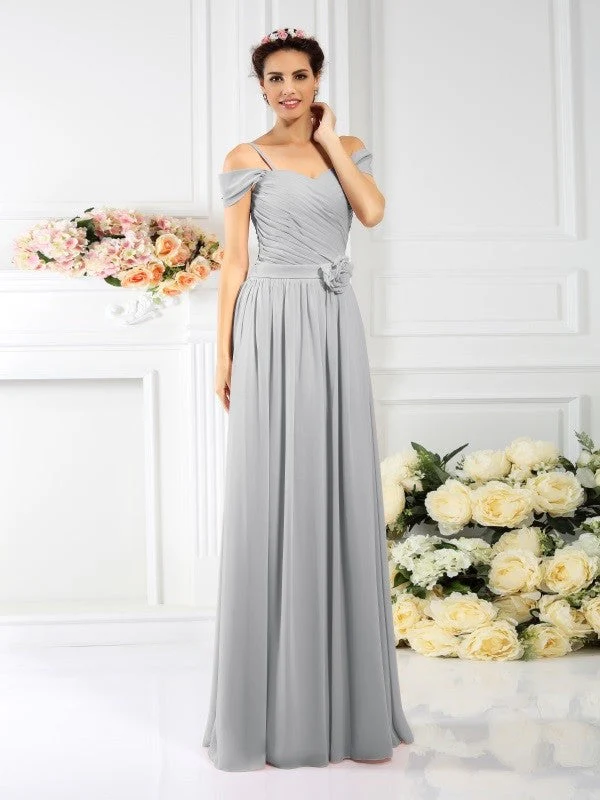 Charming Spaghetti Straps Pleats Sleeveless Long Chiffon Bridesmaid Dresses - Image 27
