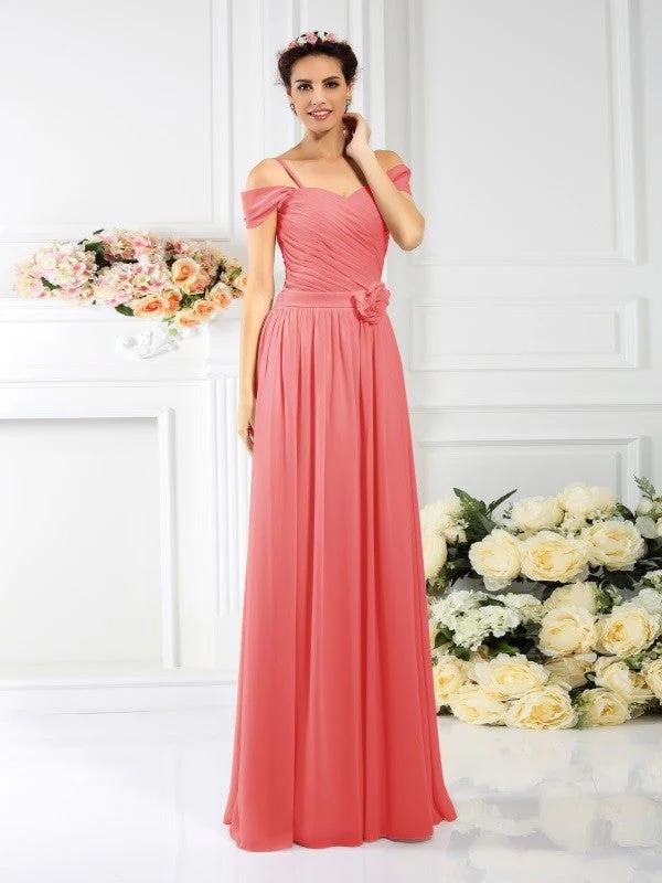 Charming Spaghetti Straps Pleats Sleeveless Long Chiffon Bridesmaid Dresses - Image 28