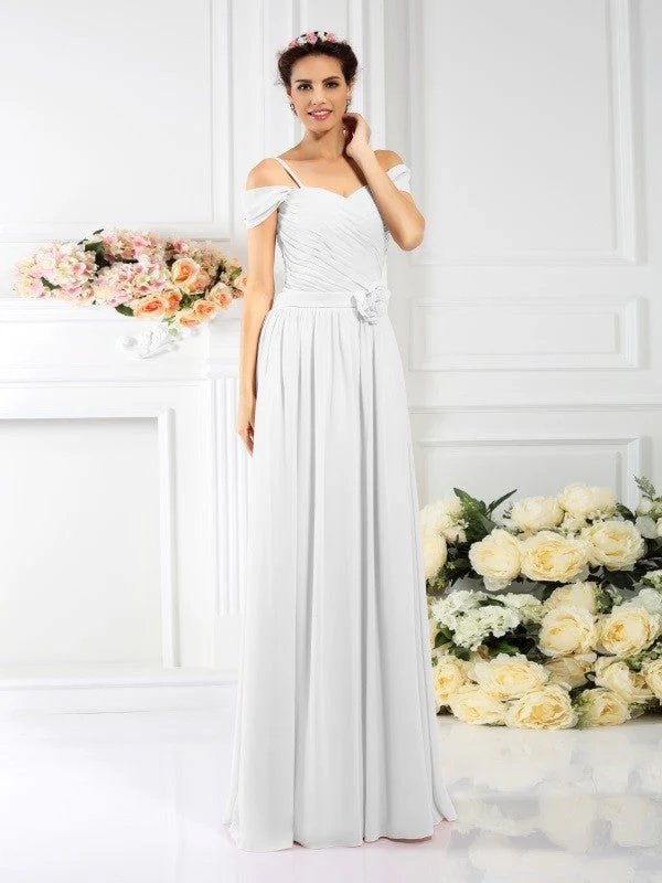 Charming Spaghetti Straps Pleats Sleeveless Long Chiffon Bridesmaid Dresses - Image 29