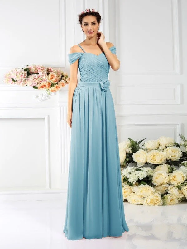 Charming Spaghetti Straps Pleats Sleeveless Long Chiffon Bridesmaid Dresses - Image 3